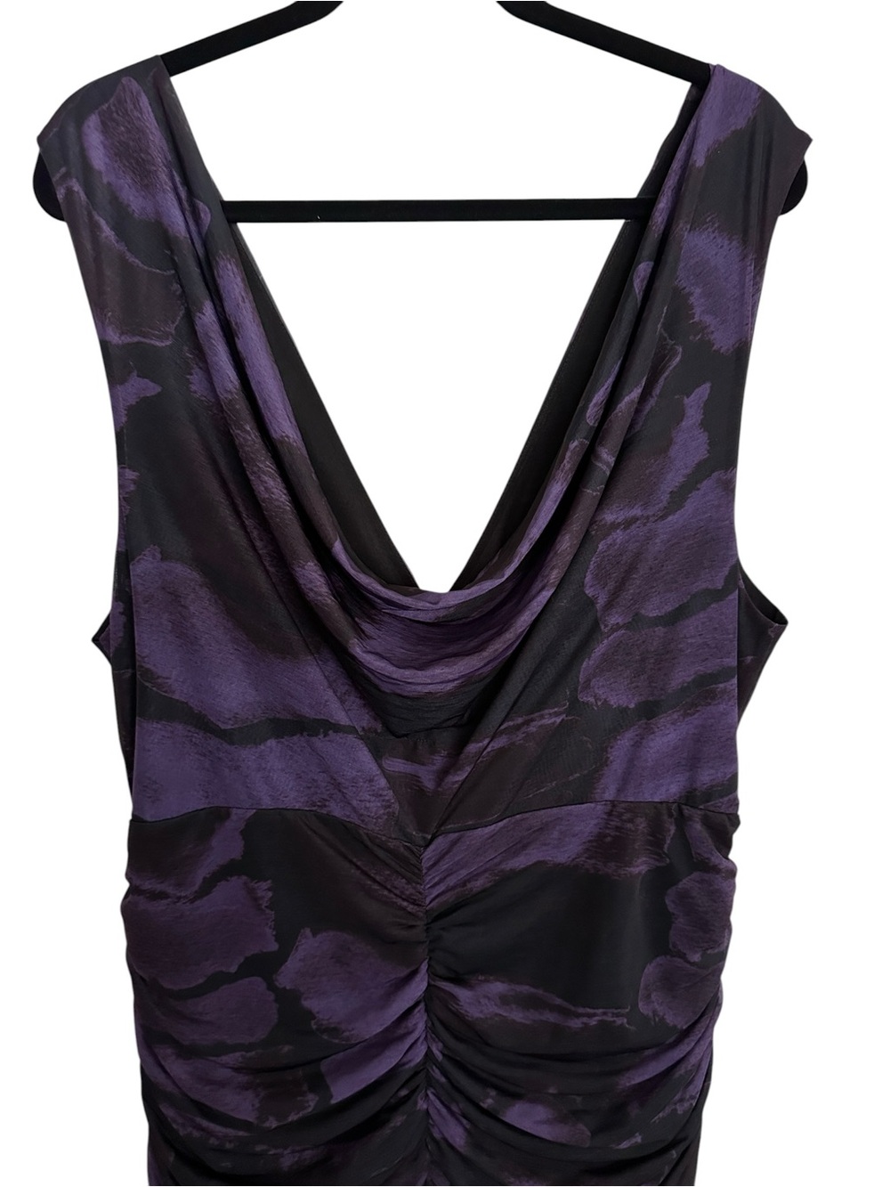 ASOS Curve Plunge Sheer Ruched Maxi Dress Cowl Back Purple Black Snake Print 18 - Picture 7 of 13